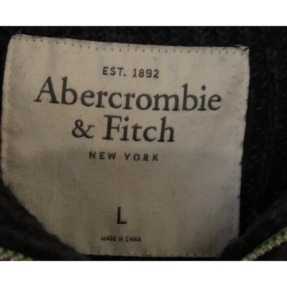 Y2k Abercrombie Fitch 1/2 Zip Sweater Slim L Fisherman Pullover Gray Green Logo - Picture 6 of 11